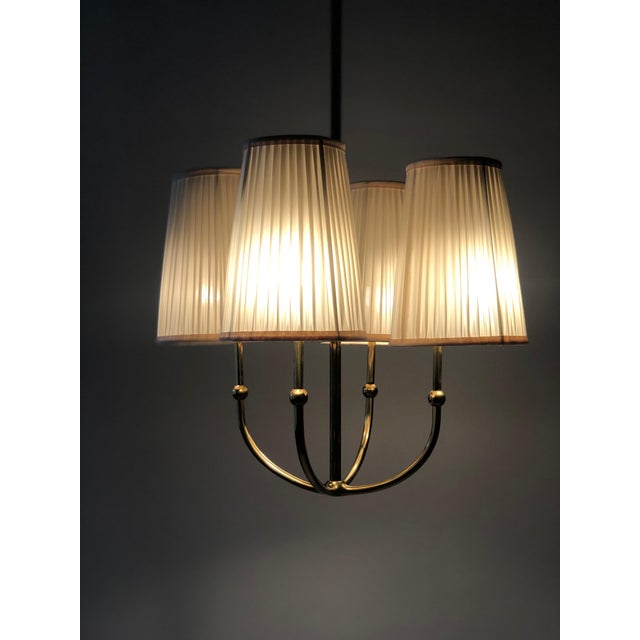 4-Arm Chandelier in Brass with Silk Shades, Austria, 1930s For Sale - Image 6 of 17