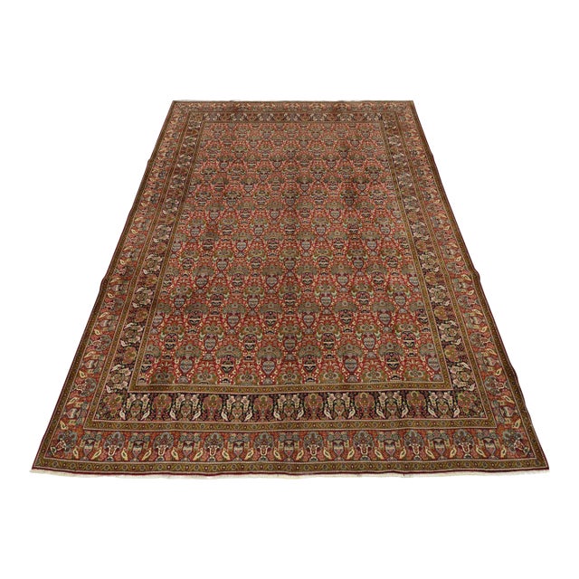Tabriz Rug 8’1” X 10’11” Red Wool Vintage Traditional Hand-Knotted Carpet For Sale