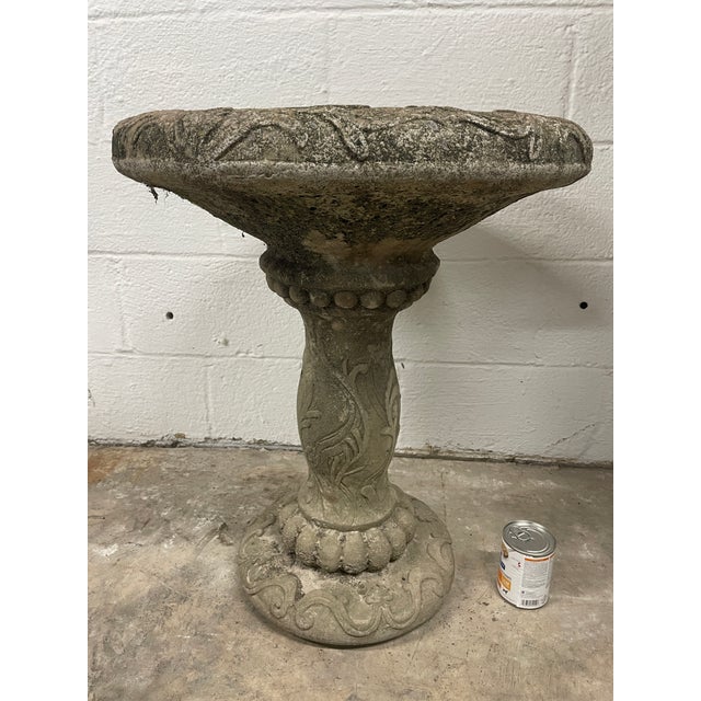 Sculpture Materials Vintage New Orleans Estate (Garden District) Cast Stone Birdbath With Scrolled Pedestal For Sale - Image 7 of 12
