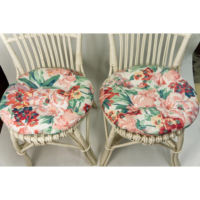 White White Wicker Accent Chairs With Floral Cushions a Pair For Sale - Image 8 of 9