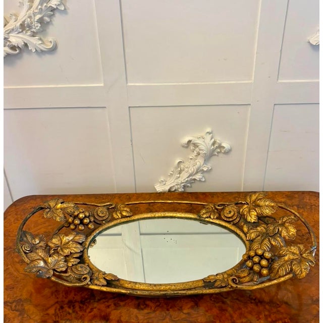 Antique Edwardian Gilt Metal Mirrored Grape Vine Drinks Serving Tray, 1900 For Sale - Image 12 of 12