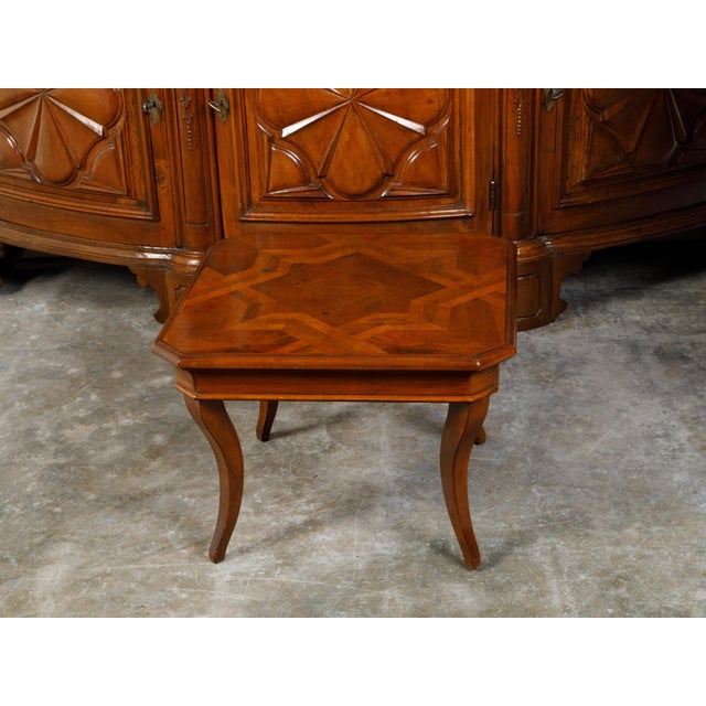 Brown Midcentury Walnut Coffee Table with Star Inlay and Curving Legs For Sale - Image 8 of 10