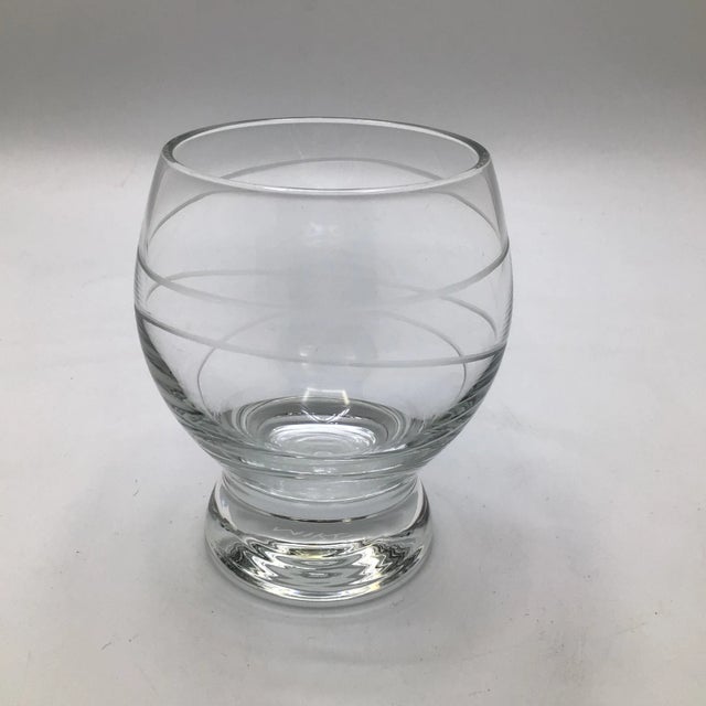 Unusual vintage Mikasa round bowl with a base cocktail glasses. Each glass fits perfect in your hand. Set of 9.