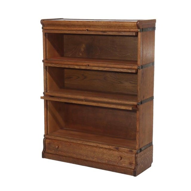 Wood Antique Globe Wernicke Arts & Crafts Oak 3-Stack Barrister Bookcase C1920 For Sale - Image 7 of 11
