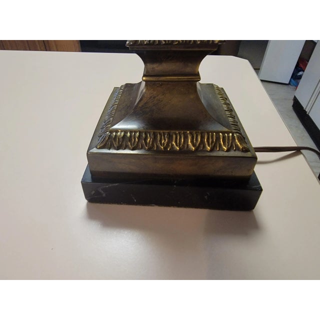 Early 20th Century Sinumbra Astral Brass/Bronze Lamp With Glass Globe and Black/White Marble Base For Sale In Cleveland - Image 6 of 11