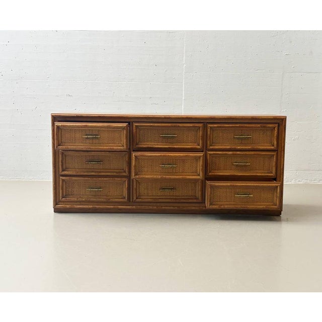 Vintage Sideboard with Rattan Fronts and Brass Handles, Italy, 1970s For Sale - Image 9 of 16