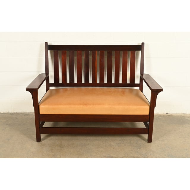An exceptional antique Mission or Arts & Crafts period bench, settle sofa, settee, or love seat By L. & J.G. Stickley USA,...
