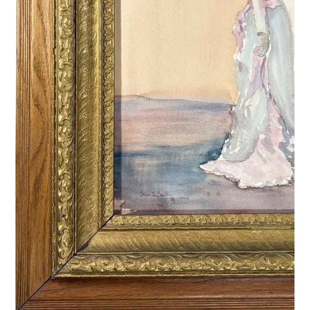Wood Original Steve LeBailly Signed Watercolor Portrait After Whistler Adeline Grand Ornate Gilt Frame For Sale - Image 7 of 12
