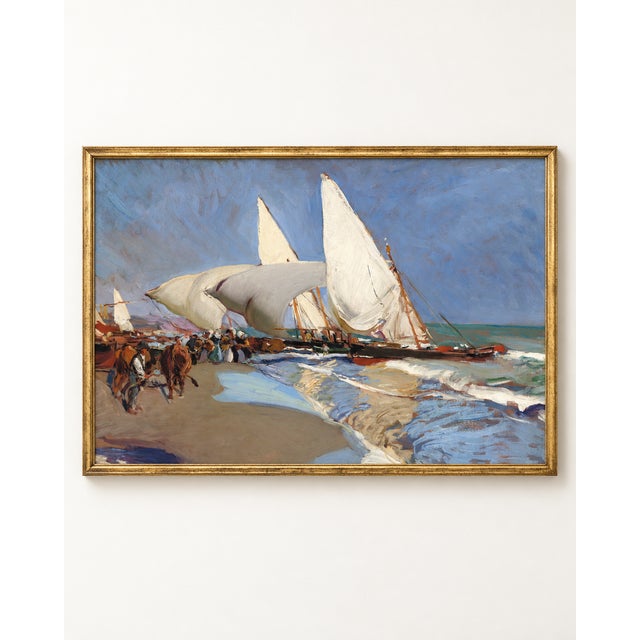 This vintage Valencia beach and sailboat art print by Joaquín Sorolla brings expressive Spanish coastal style to a living...