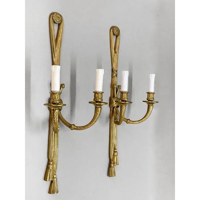 Gold 19th Century Louis XVI Style Knot and Tassel Candle Wall Lights, Set of 2 For Sale - Image 8 of 18