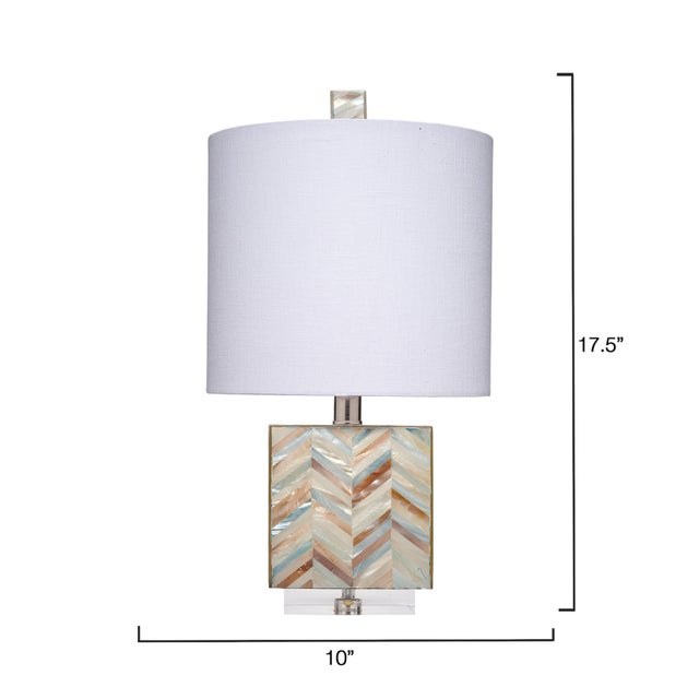 Hollywood Regency Jamie Young Garbo Mother of Pearl Table Lamp with Linen Shade, Blue For Sale - Image 3 of 4