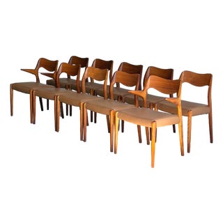 j.l. Møller Teak Dining Chairs Set of 10 Models 55 and 71 Danish Mid-Century Modern 1960s For Sale
