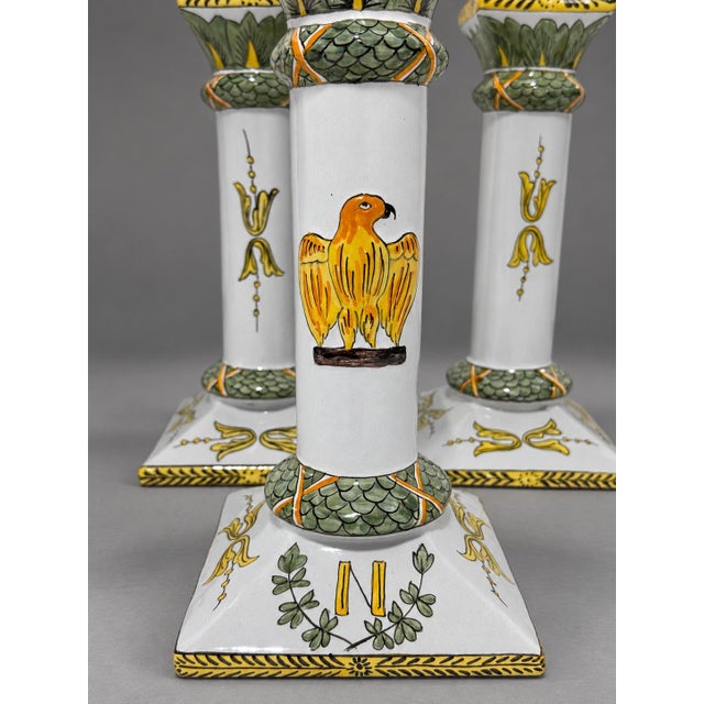 Set of Four Lord & Taylor French Faience Napoleonic Style Eagle Candlesticks For Sale - Image 9 of 9