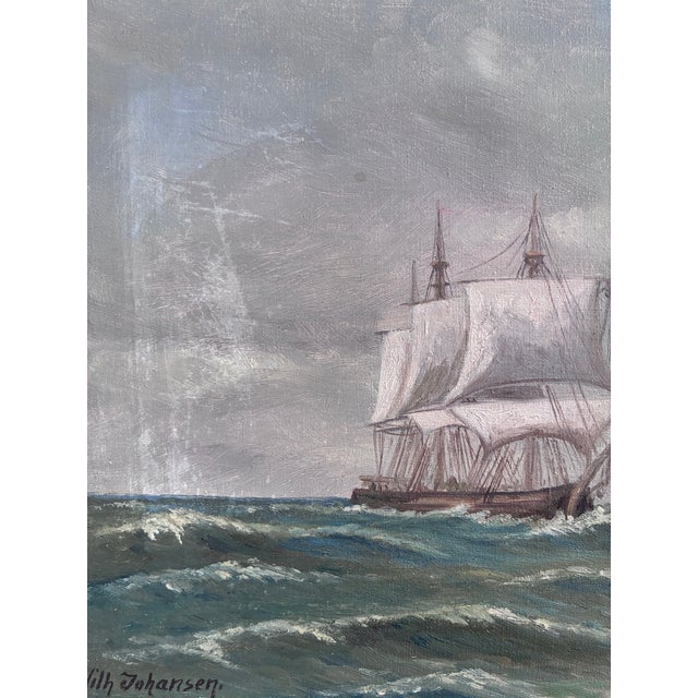 Blue Vintage Original Seascape Oil Painting, Signed Coastal Landscape For Sale - Image 8 of 13