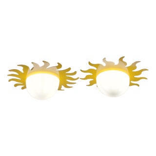 Vintage Ceiling Lamps with Plastic Mounting, Metal Frame and Glass Shade, 2000s, Set of 2 For Sale