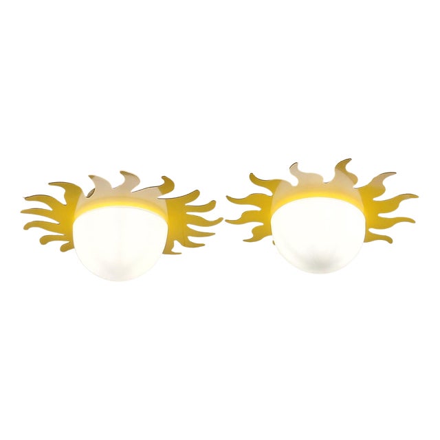 Vintage Ceiling Lamps with Plastic Mounting, Metal Frame and Glass Shade, 2000s, Set of 2 For Sale