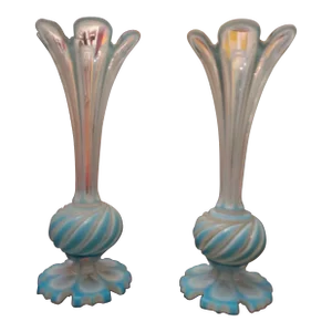 Antique Moser Bohemian Powder Blue Overlay Glass Vases- Set of 2