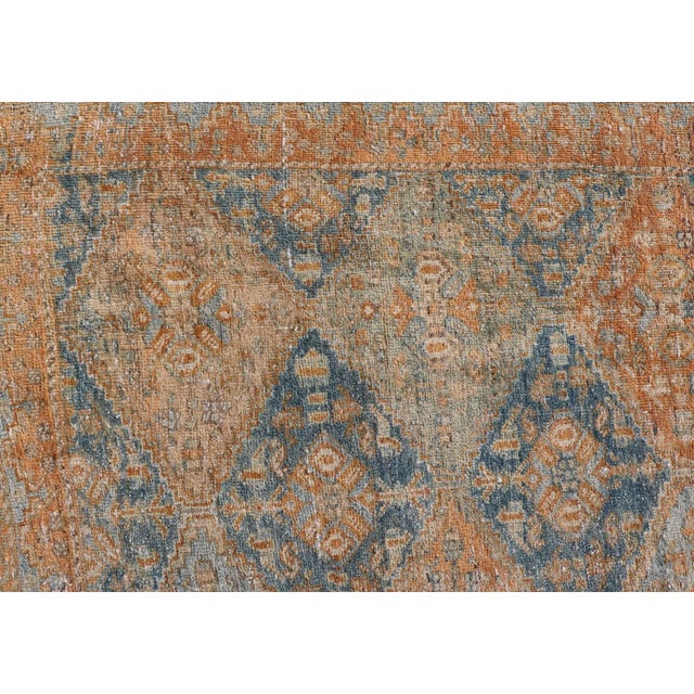 Orange Antique Persian Kurdish Rug With All-Over Geometric Medallion in Orange & Blue 5'2 X 6'6 For Sale - Image 8 of 12