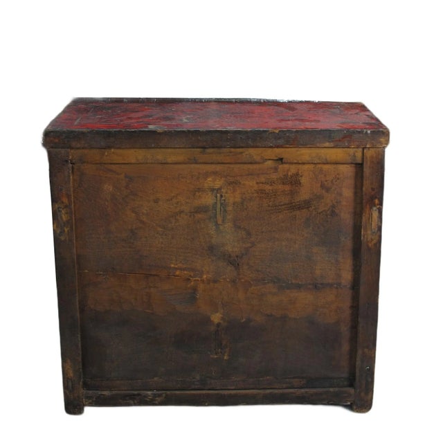 Hand Painted Flower Wreath Antique Gansu Tibetan Cabinet For Sale - Image 11 of 12