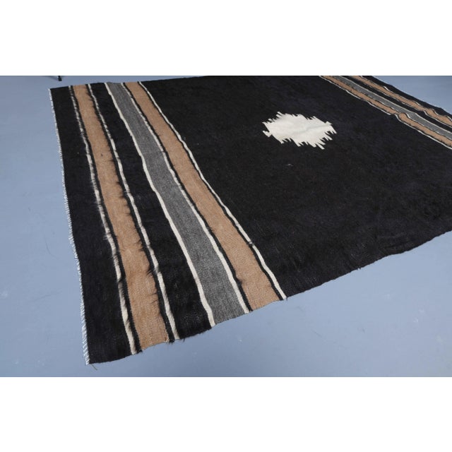 Vintage Turkish Hand-Knotted Wool Cotton Brown Kilim Area Rug For Sale - Image 6 of 11