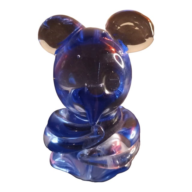 1980s Blue Art Glass Mouse Figurine For Sale