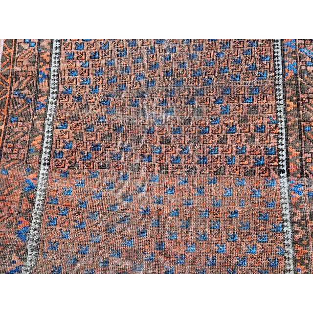 19th Century Turkmen Yomut Area Rug in Allover Geometric Pattern in Dark Red, Brown, French Blue For Sale - Image 15 of 18