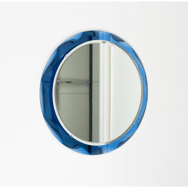 1970s Mid-Century Modern Round Wall Mirror with Blue Frame, 1970s For Sale - Image 5 of 14