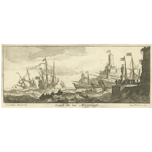 Lucas Vorsterman after Jan Peeters, Maritime Scene in the Aegean Archipelago with Fortifications & Ships, 1680, Print For Sale