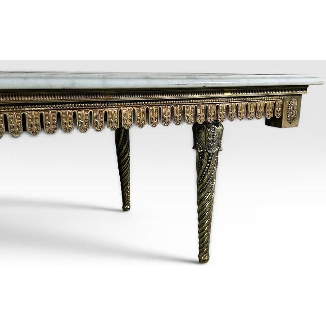 Wood Vintage Italian Neoclassical Etched Marble and Gilt Brass Low Coffee Table For Sale - Image 7 of 17