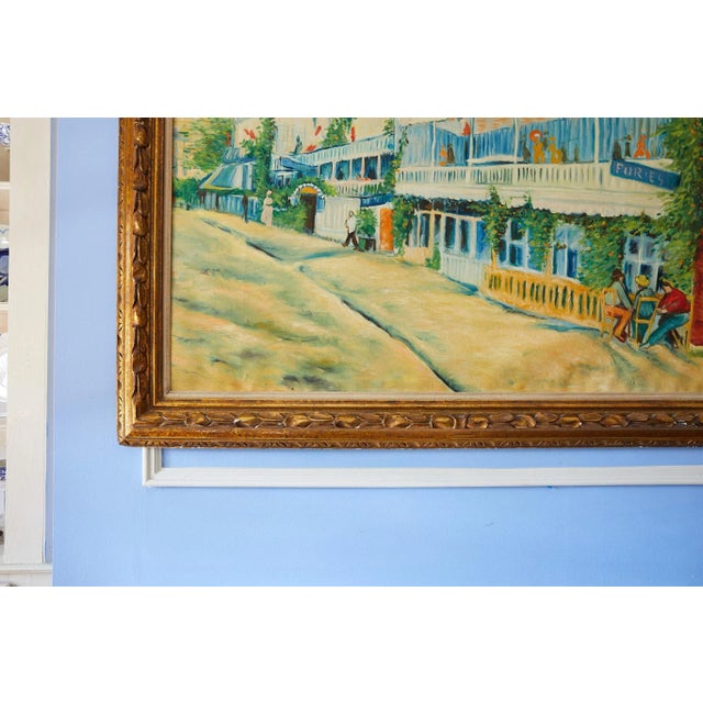 Impressive 20th Century large original oil on canvas of a vivid and colorful French street scene painted in the manner of...