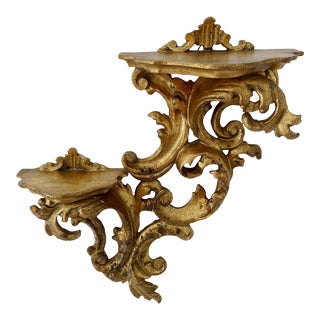 Vintage Rococo Style Italian Giltwood Wall Shelf For Sale