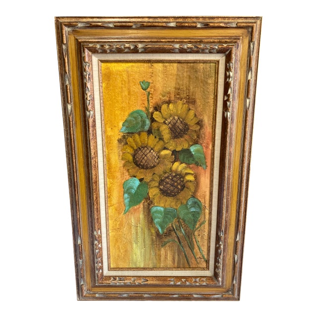 Mid 20th Century Original Sunflowers Oil Painting, Framed and Signed by Artist For Sale