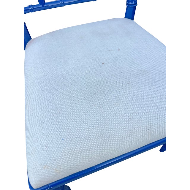 Faux Bamboo Chinoiserie Style Blue Dining Chairs in Blue Set of 8 For Sale - Image 11 of 14