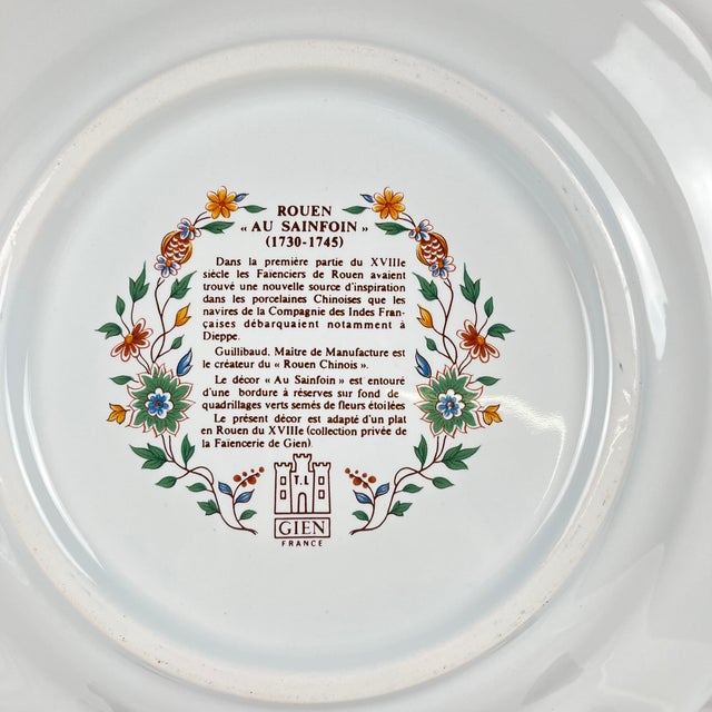 Ceramic Dinner Plates with Rouen Sainfoin Pattern from Gien, 1990, Set of 8 For Sale - Image 7 of 12