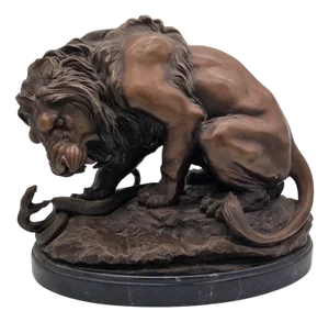 Antoine Louis Barye, Lion and Serpent, 1800s, Bronze on Marble Base