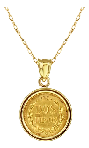 1945 Dos Pesos Gold Coin Pendant with Polished Bezel