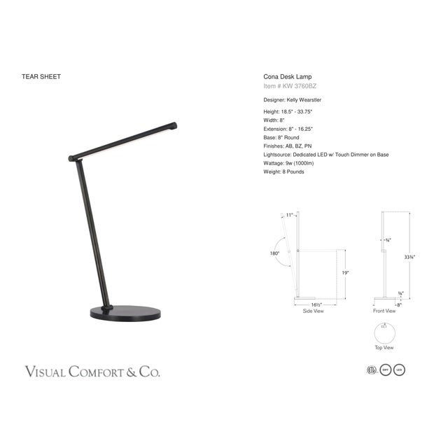 Kelly Wearstler by Visual Comfort Signature Cona Desk Lamp in Bronze Designer: Kelly Wearstler Height: 18.5" - 33.75"...