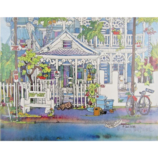 2000 - 2009 American Artist Ann Irvine Framed Key West House Lithograph 859/1000 For Sale - Image 5 of 8