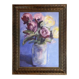 Rose Floral Still Life Painting Print, Custom Frame For Sale