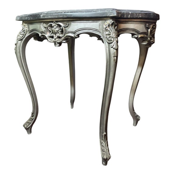 Silver, Gilt Carved Wood and Marble Top Side Table For Sale