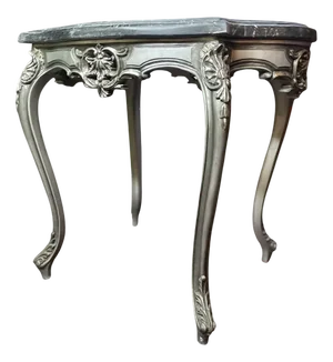 Silver, Gilt Carved Wood and Marble Top Side Table
