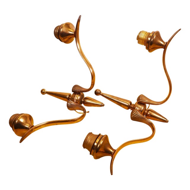 Brass Wall Lamps attributed to Pietro Chiesa, 1950s, Set of 2 For Sale