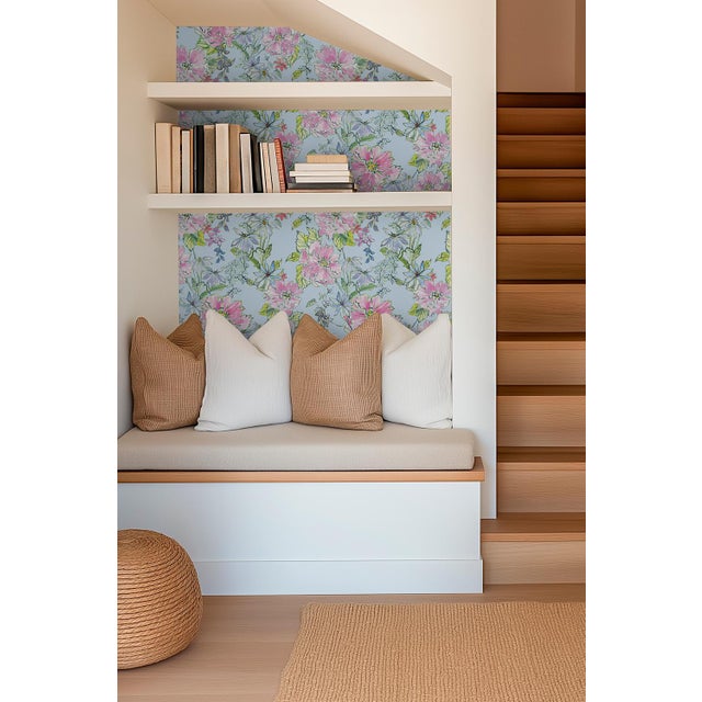 Not Yet Made - Made To Order Painter's Garden Blue Floral Grasscloth Wallpaper by House Party | 8 Yards For Sale - Image 5 of 8