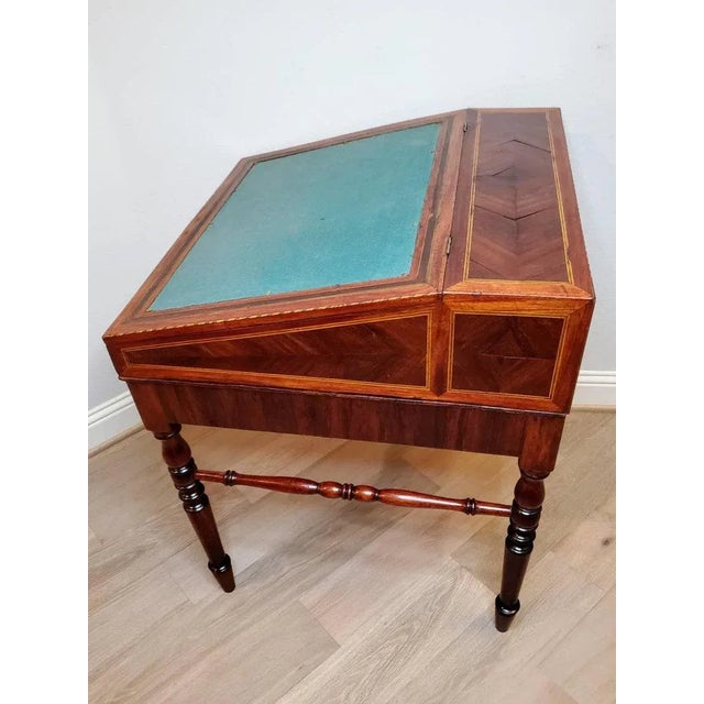 French Scarce Antique Slant-Front Mahogany Inlaid Drafting Desk Architect's Table For Sale - Image 3 of 11