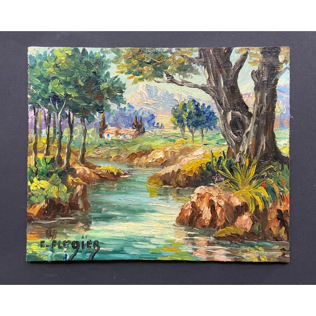 Mid-Century Modern Edmond Flégier, Provence Landscape, 1950s, Oil on Panel For Sale - Image 3 of 10