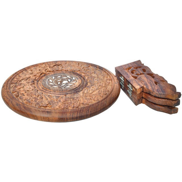 Mid 20th Century Mid 20th Century Hand-Carved & Inlaid Anglo-Indian Accent Table For Sale - Image 5 of 6