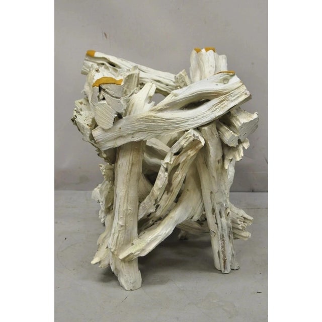 Vintage Mid Century Modern White Driftwood Base Glass Top Side End Table For Sale In Philadelphia - Image 6 of 10