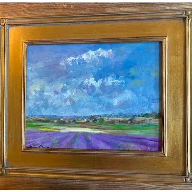 Wood Framed French Provincial Lavender Landscape For Sale - Image 7 of 9