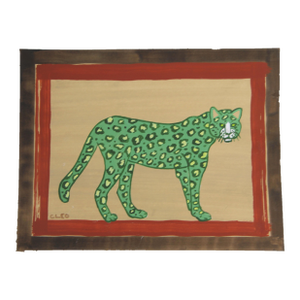 Green Leopard Expressionist Minimalism Double Border Burnt Sienna Sepia Raw Umber Original Painting by Cleo Plowden