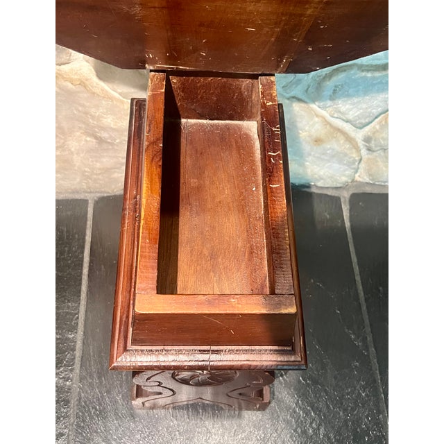 Mid 20th Century Spanish Renaissance Revival Carved Walnut Sgabello Hall Chair With Leather Seat For Sale - Image 10 of 11